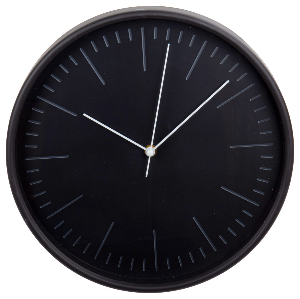 Kiera Grace Warren Modern Round Wall Clock, 12 inches, Black Contemporary Wall Clocks by