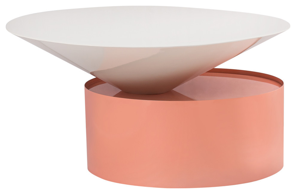 Damon White Metal Top Coffee Table, Pink Base