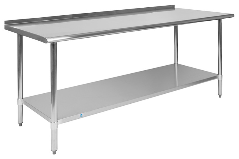 Stainless Steel 18 Gauge Work Table with 1.5" Backsplash and Undershelf, NSF, 72