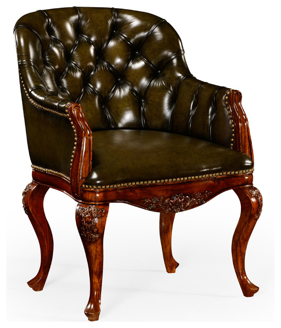 Chesterfield Style Armchair With Medium English Library Green Leather