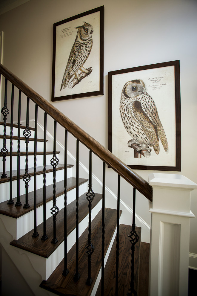 Mid-sized traditional wood l-shaped staircase in Atlanta with wood risers.