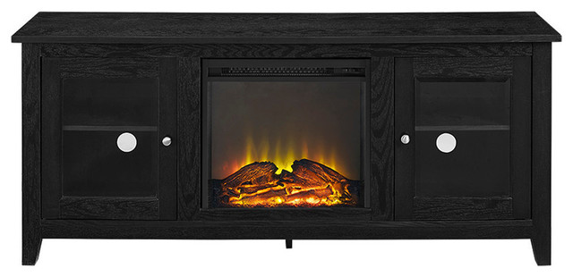 58" Fireplace TV Stand With Glass Doors, Black
