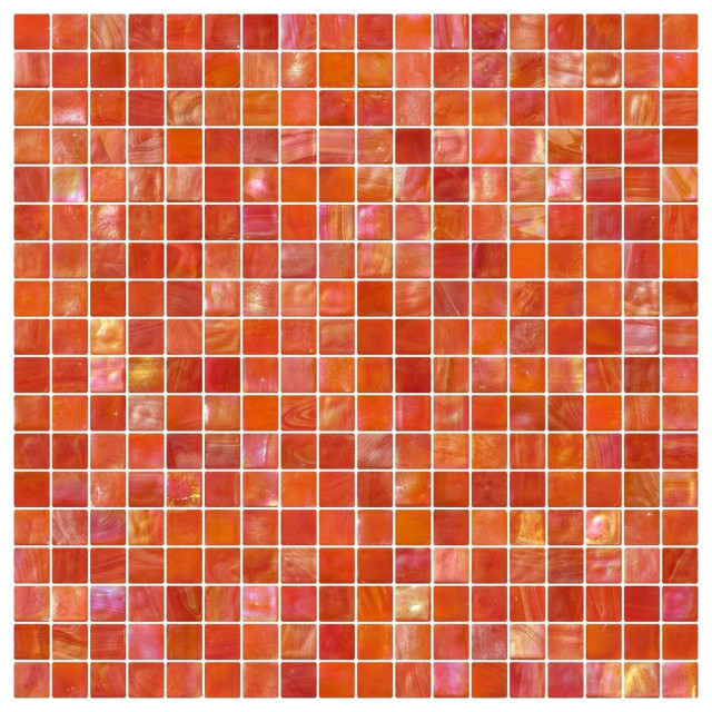12"x12" Scarlet Orange Iridescent Glass Tile, Full Sheet