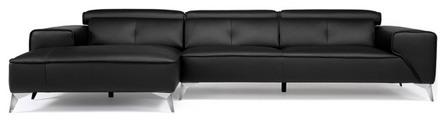 Raj Black Reclining Leather Sectional, Left Chaise