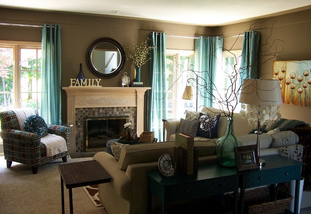 Teal and Taupe  Living  Room  Contemporary Living  Room  