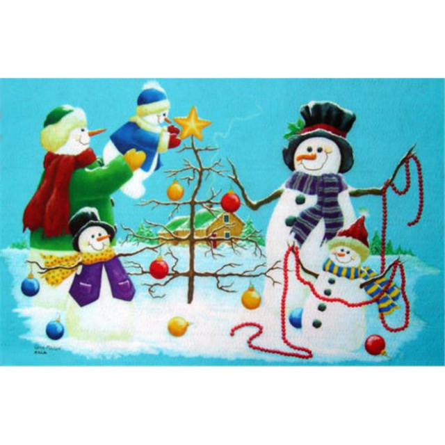 Custom Printed Rugs  Holiday Snowmen Doormat, Blue