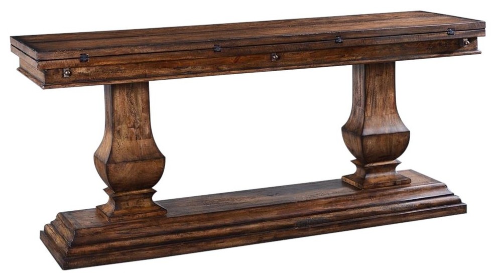 Console Table Italian Rustic Tuscan Distressed Pecan Fold Out Top