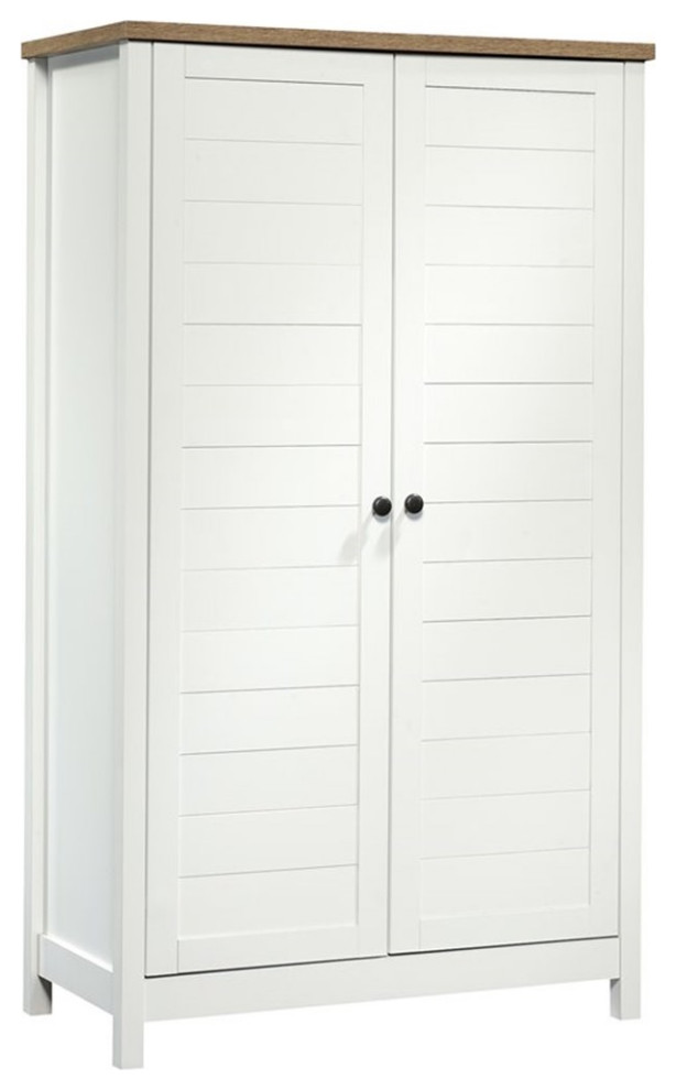 Pemberly Row Contemporary Tall Wood Storage Cabinet in Soft white