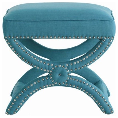 Tennyson Linen Stool, Turquoise contemporary-vanity-stools-and-benches
