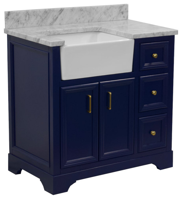 Zelda 36" Bathroom Vanity, Base: Royal Blue, Top: Carrara Marble