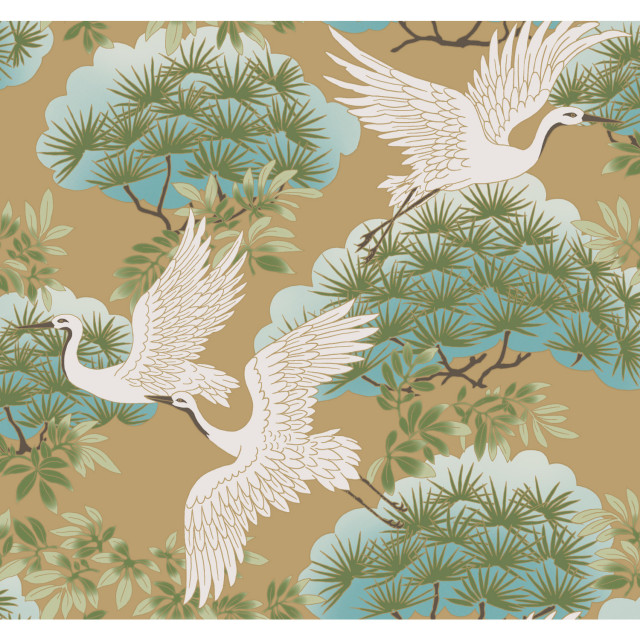 Sprig and Heron Wallpaper Beach Style Wallpaper by York