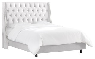 King Nail Button Tufted Wingback Bed, Mystere Snow
