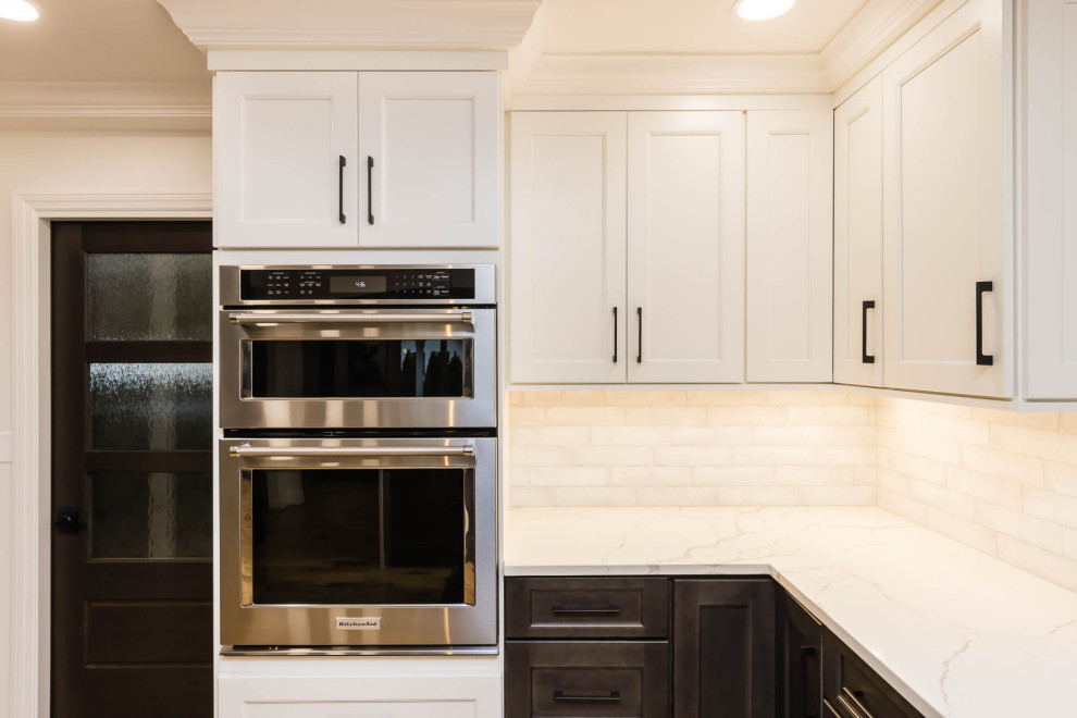 White Kitchen with Waterfall Countertops