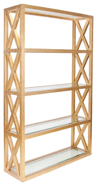Worlds Away Clifton Leaf Crosshatch Etagere With Clear Glass