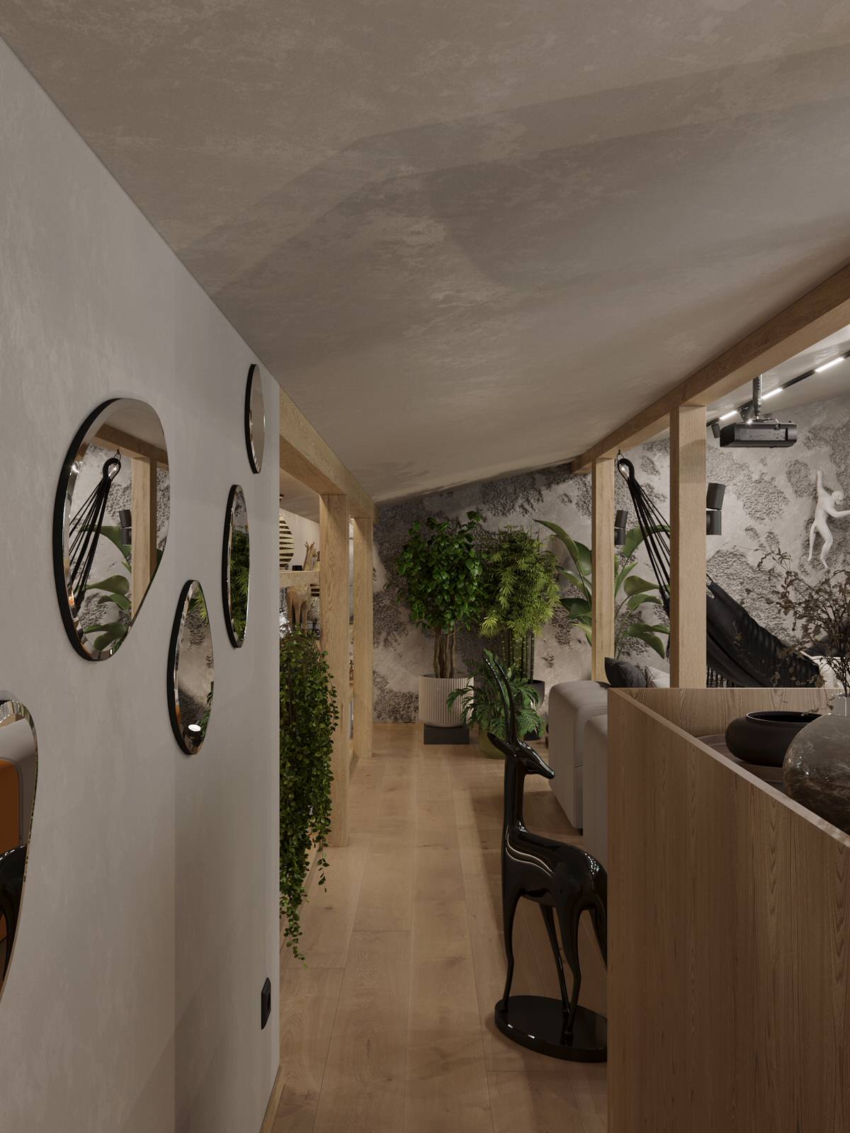 Мансарда в загородном доме, зона отдыха и массажная комната