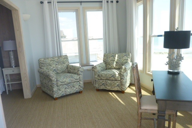 Inspiration for a small beach style sunroom in Charleston with carpet, no fireplace, a standard ceiling and blue floor.