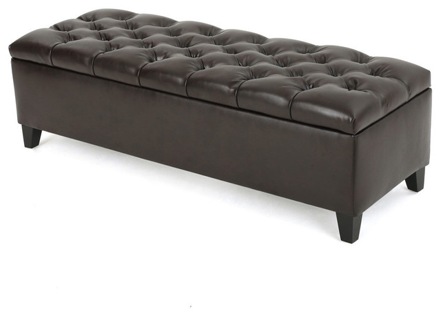 Gdf Studio Charleston Brown Leather Tufted Storage Ottoman Bench