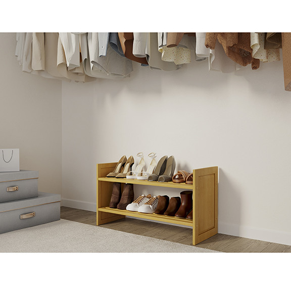 Solid Wood Stackable Shoe And Storage Rack, Honey Maple