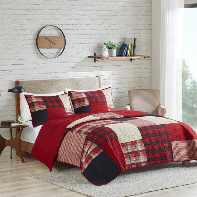 Woolrich Sunset Oversized Cotton Coverlet Mini Set, Red, King/Cal King