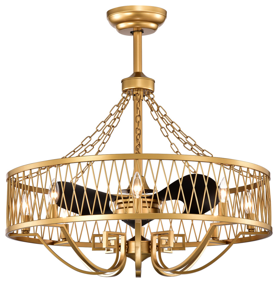 Maku Matte Gold 31Inch 3Blade Fandelier Transitional Ceiling Fans