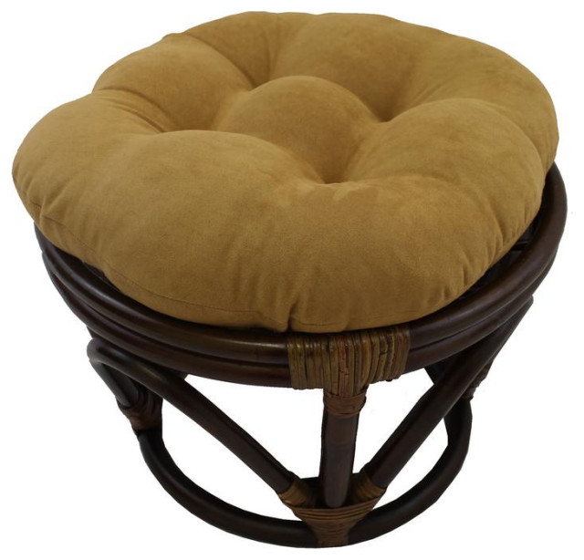 Rattan Ottoman with Micro Suede Cushion Contemporary Footstools And