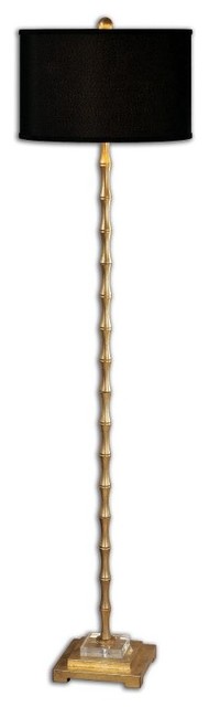 Classic Gold Metal Bamboo Pole Floor Lamp 65 in Antique Style Black Shade Luxe