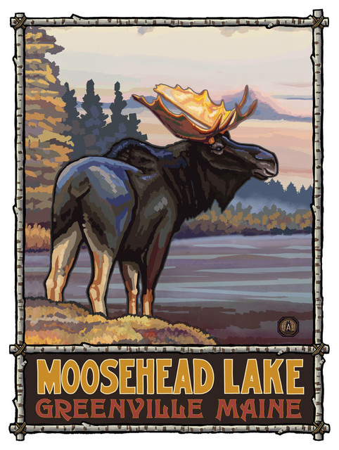 . 12 x 18 Moosehead Lake Maine Vintage-Style Map Art Print Poster by Lakebound 