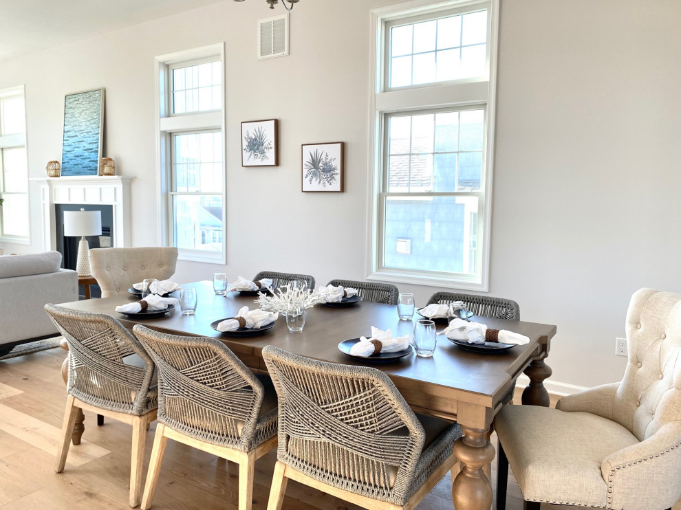 Design ideas for a beach style dining room in New York.