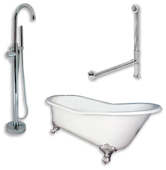Cast Iron Slipper Clawfoot Tub Polished Chrome Assembly Package 61 X30