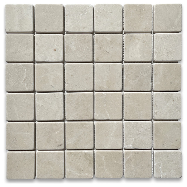 Non Slip Shower Floor Tumbled Crema Marfil Marble 2x2 Square Tile, 1 ...