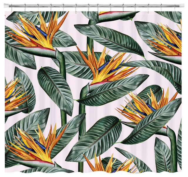 Bird Of Paradise Leaves Shower Curtain Tropical Shower