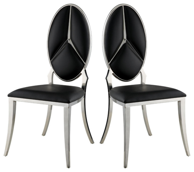 Benzara BM281971 Modern Dining Chair, Vegan Leather, Set of 2, Black ...