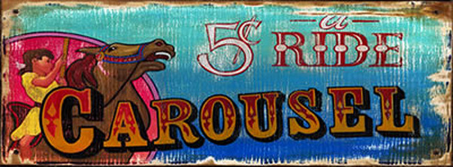 Nostalgic Vintage Carousel Signs, Large Distressed Carnival Sign, 14x42