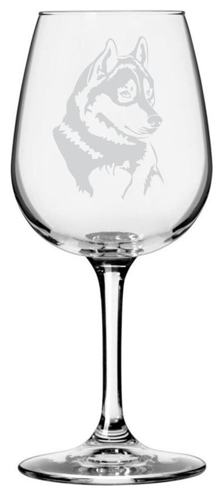 Husky Dog Themed Etched All Purpose 12.75oz. Libbey Wine Glass