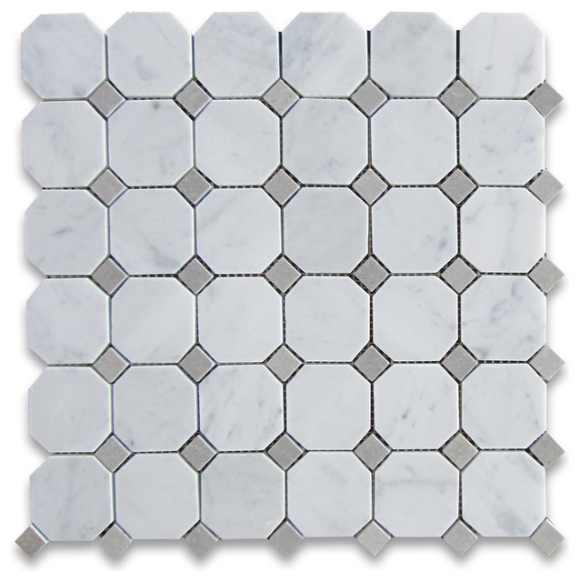 Octagon Mosaic Carrara Marble White, Shower Floor Mesh Tile