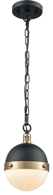 Harmelin 1-Light Pendant, Matte Black and Satin Brass