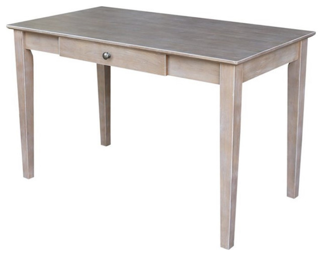 Pemberly Row Traditional Wood Writing Desk With Drawer in Unfinished Cream Farmhouse Desks