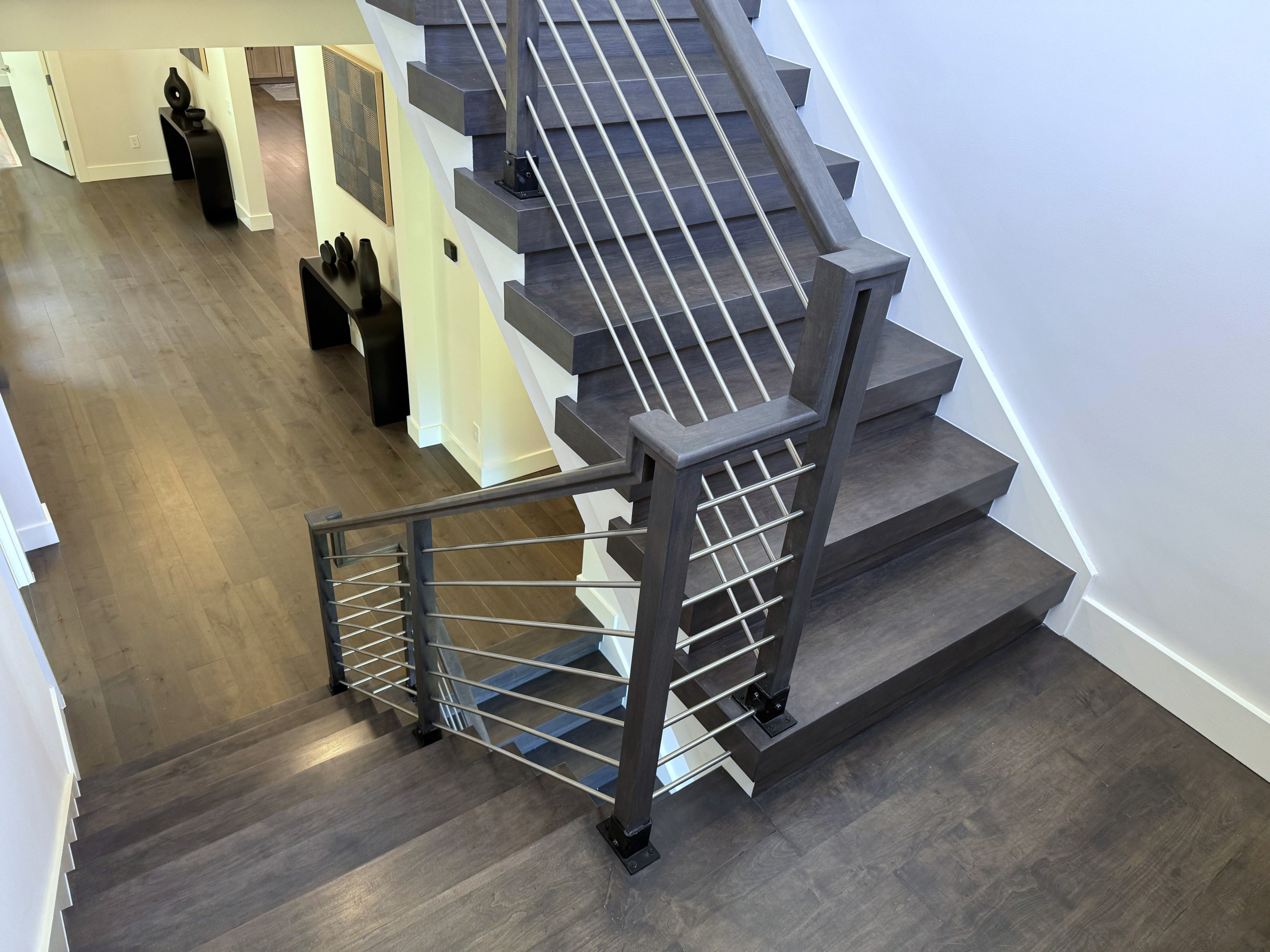 137_Transitional Maple Staircase with Stainless Steel Rail, Clifton, VA 2014