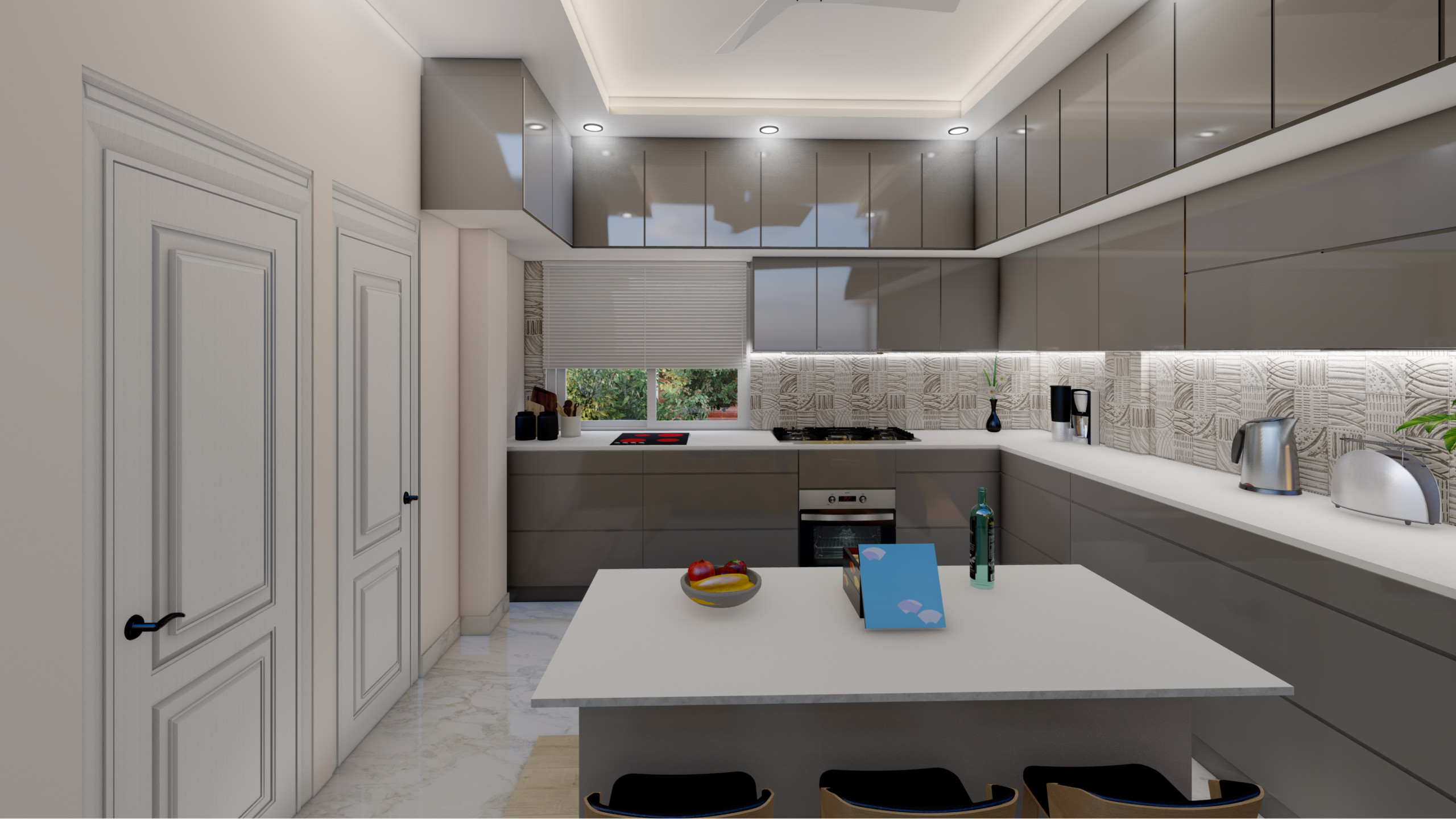 Sleek Grey and White Kitchen Design in Virginia Water