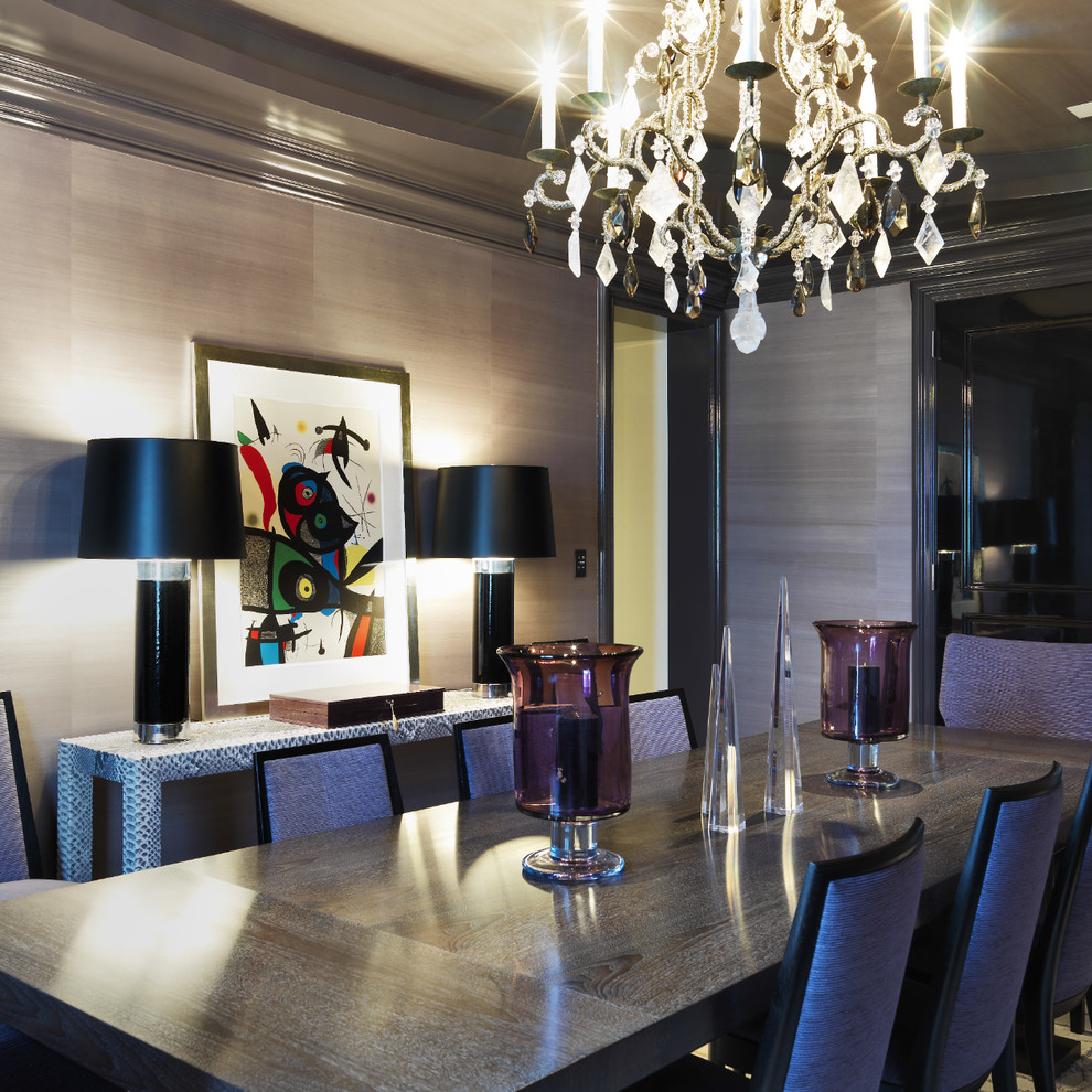 Inspiration for a contemporary separate dining room in New York with beige walls.