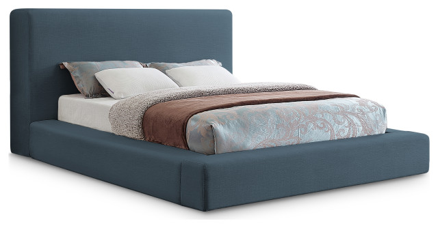 Devin Linen Textured Fabric Upholseterd Bed, Navy, King