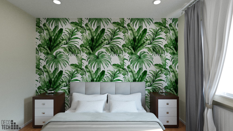 マドリードにある小さなコンテンポラリースタイルのおしゃれな客用寝室 (白い壁)