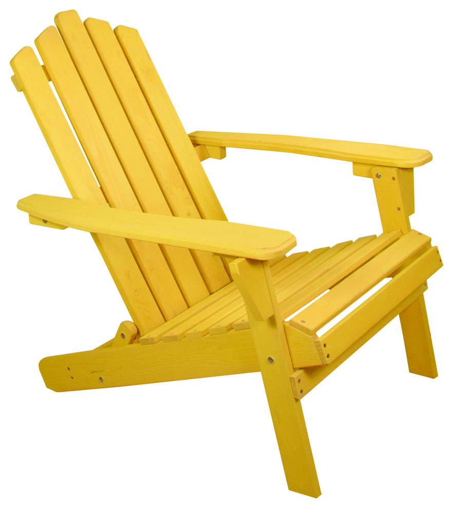 36" Yellow Classic Folding Wooden Adirondack Chair Contemporary Adirondack Chairs by