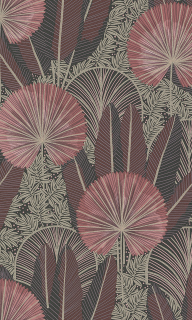Metallic Leaf Tropical Wallpaper, Pink, Sample