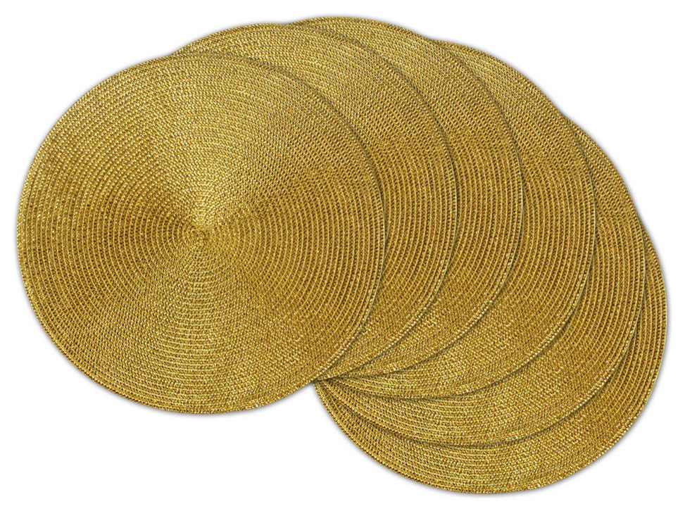 Metallic Gold Round Woven Placemats, Set of 6 Tropical Placemats