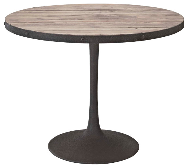 Drive 40" Round Pine Wood and Iron Dining Table, Brown
