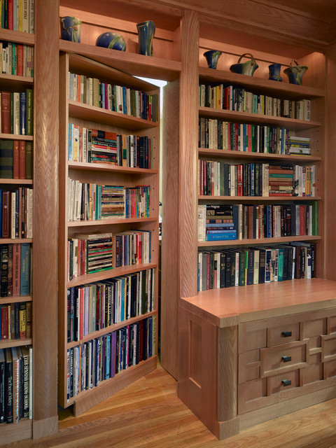 Hidden Library Bookcase Door Open Asian Home Office San