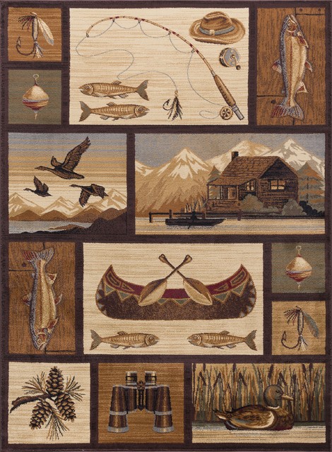 Cabin Getaway Novelty Pattern Lodge Area Rug Rustic Outdoor