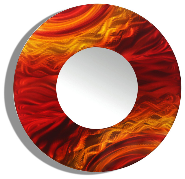 Red Gold Yellow Metal Decorative Wall Mounted Mirror By Jon Allen Red Gold Yellow Metal Decorative Wall Mounted Mirror By Jon Allen L Contemporary Mirrors Fine Art