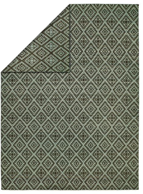 Endura Double-Sided Flatweave Rug, Light Blue and Brown, 2'x3'